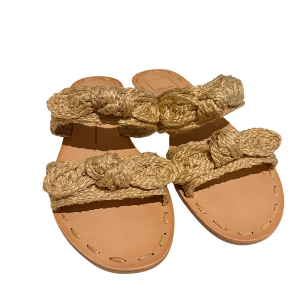 NWT Dolce Vita Dinah Light Natural Woven Raffia Bow Slide Sandals Sz. 8 - Picture 2 of 8